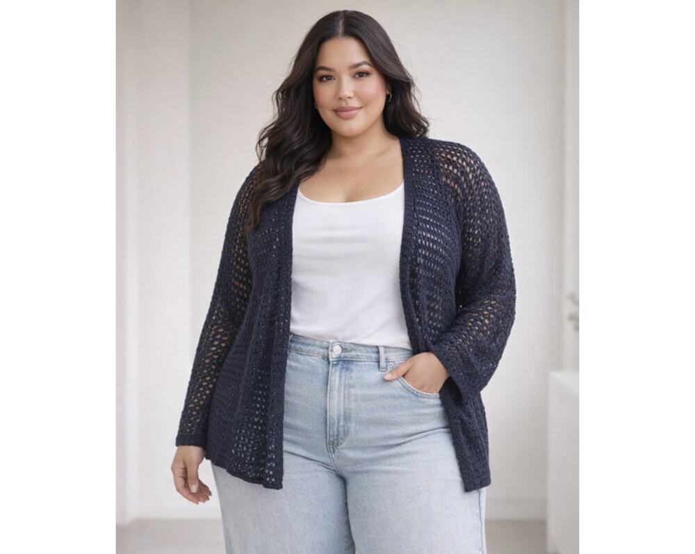 ModCloth Navy Blue Open Stitch Cotton Sweater 3X Open Front